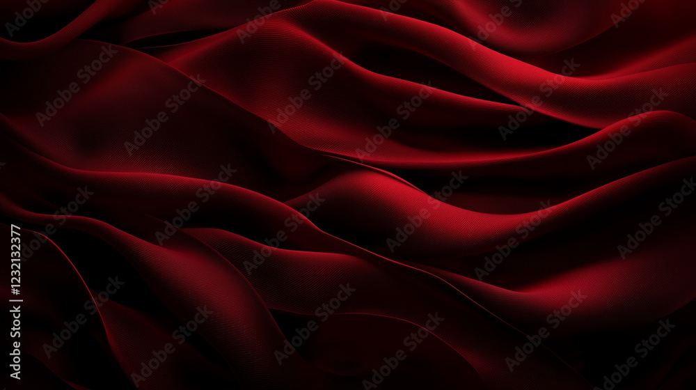 Poster Luxurious deep red fabric with flowing folds and velvety texture, creating an elegant and opulent visual effect. The rich color and soft waves enhance the sense of depth and movement, emphasizing the 