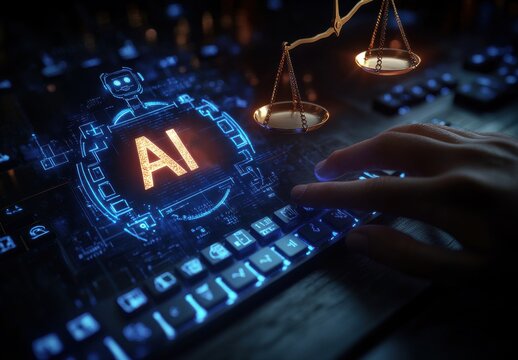A person is typing on a keyboard with the words AI and AII on the screen