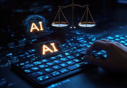 A person is typing on a keyboard with the words AI and AII on the screen