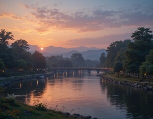 Fototapeta premium sunset over the river