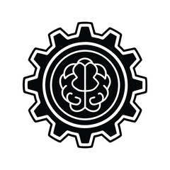  Bold Black Gear with Brain at Center – Innovative Technology Concept