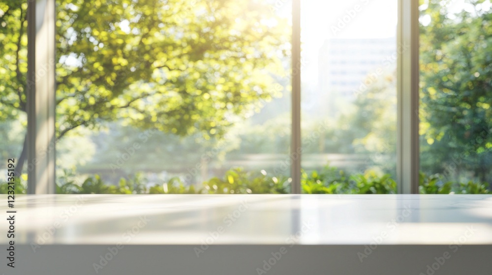 Aufkleber a contemporary office area features a sleek white table illuminated by soft sunlight filtering throu