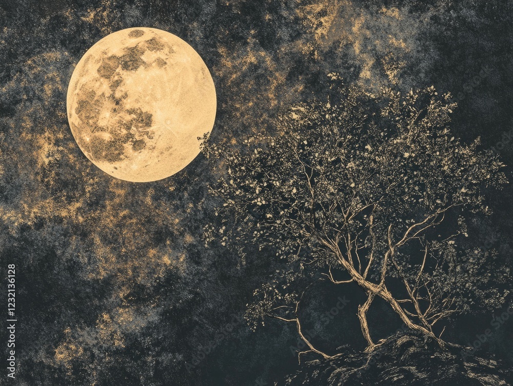 Canvas Prints tree at night with full moon