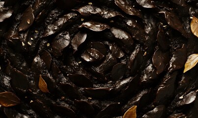 Fototapeta premium Dark chocolate swirl cake autumn leaves, studio shot, food blog