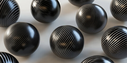 Black spherical carbon textures featuring a futuristic, glossy finish. Smooth, intricate patterns with a metallic sheen, perfect for a modern, high-tech design.