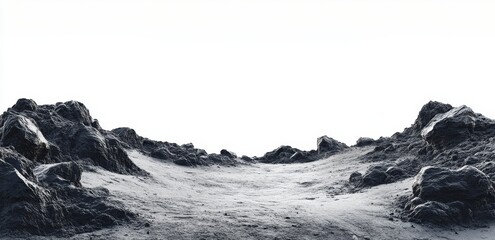 Dark, rocky landscape with a valley.