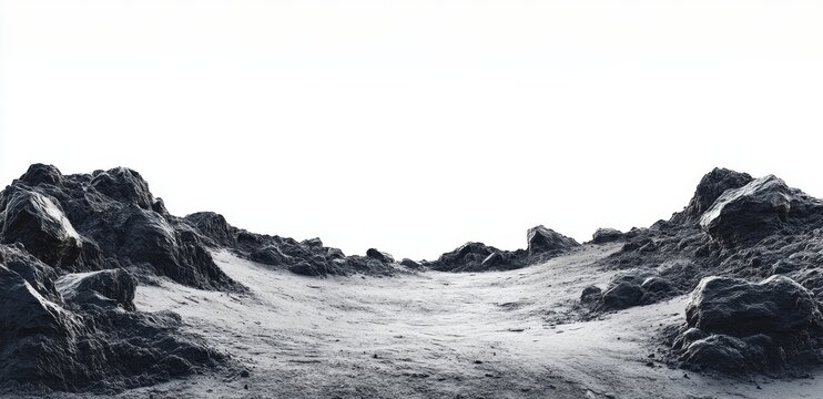Dark, rocky landscape with a valley.