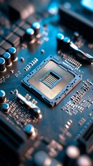 Cpu socket shining on motherboard with components placed around