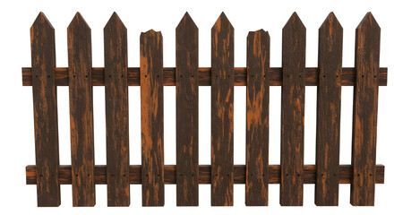 Fototapeta premium Brown wooden fence isolated on a white background that separates the objects. There are clipping paths for the designs and decoration 