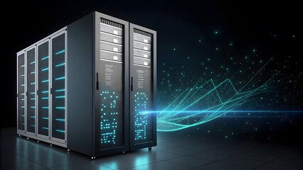 Obraz premium Modern Data Center with Server Racks in Dark Environment