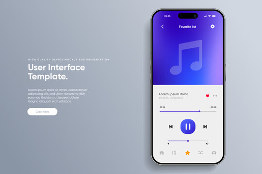 Web mobile application interface for music player application for mobile app, business, website. Sound app UI UX GUI template. Responsive website wireframes. Web design UI kit. Music Dashboard.