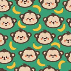 seamless pattern cute cartoon monkey and banana. cute animal pattern for wallpaper, background and gift wrap paper