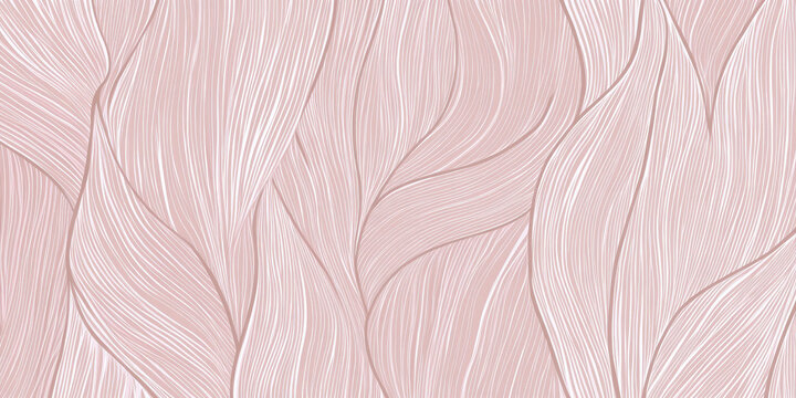Abstract organic lines in soft rose pink, flowing across the background in delicate curves. The smooth, gentle pattern adds elegance and a touch of warmth, ideal for a refined wallpaper design.