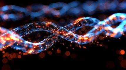 Colorful light waves intertwine dynamically, glowing with bright sparks and creating an enchanting visual effect in a dark background, reminiscent of flowing energy patterns.