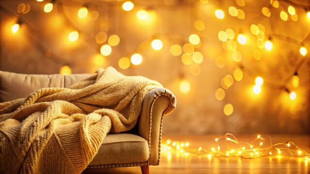 Abstract representation of warmth and comfort using soft ochre yellow tones in a blurred light effect, creating a cozy and inviting atmosphere, comfort, inviting