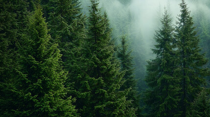 Fototapeta premium Serene Evergreen Forest with Towering Trees