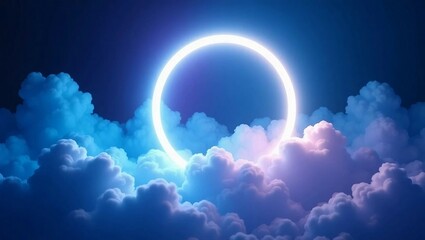 Abstract cloud illuminated with neon light ring