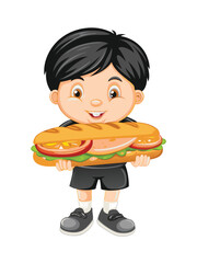 little boy with a burger vector
