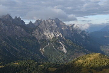 Fototapeta premium Hiking in Northern Italy's stunning landscapes and scenery in the Dolomites Mountain Range 