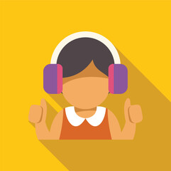 Girl enjoying music with headphones and gesturing thumbs up, expressing approval and satisfaction