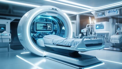 Futuristic Hospital Room: Advanced Medical Technology and Patient Care