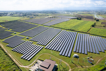 Aerial view of Raslag Solar Power Plant on former agricultural land located in Mexico, Pampanga,...