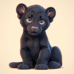 Black panther cub on light beige background
