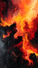 Fiery Abstract Art: A captivating abstract painting in vibrant hues of crimson and gold, evoking the intense heat and energy of a blazing fire.