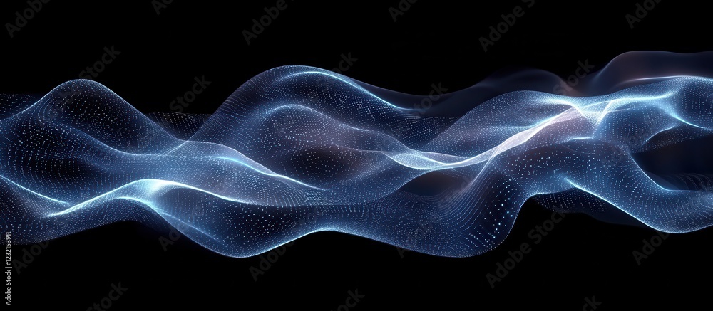 Wall mural abstract digital waveform with glowing blue lines on black background representing technology and in