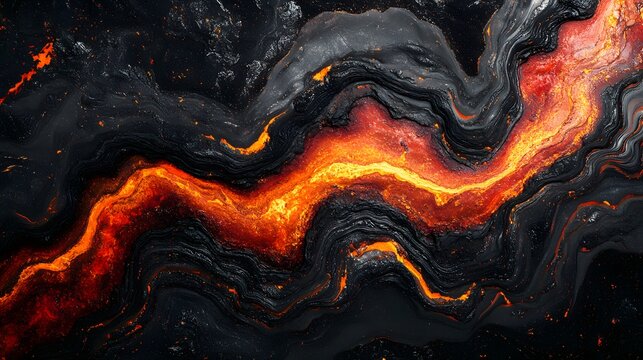 Molten Fire Rivers: Abstract image of fiery lava flowing like a river, creating mesmerizing patterns of red, orange, and black.  The texture is intense and dynamic.