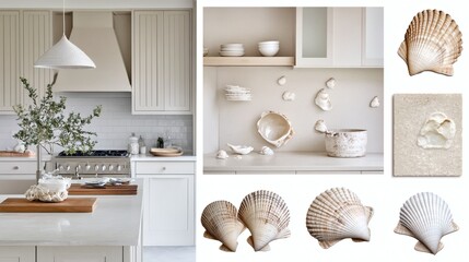 Coastal Kitchen Decor with Seashell Accents and Neutral Palette