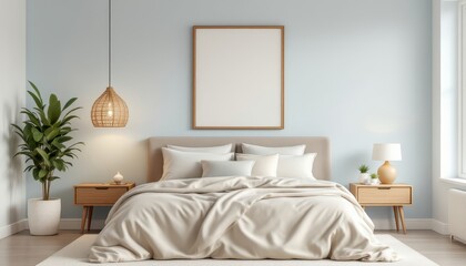 Serene bedroom with neutral tones creates a calm inviting sleeping space
