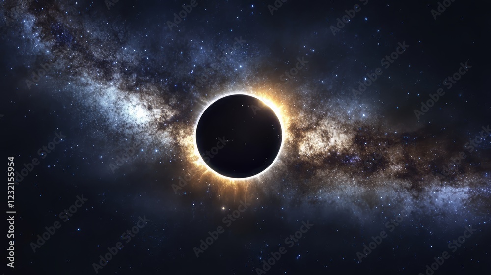 Wall mural total solar eclipse showing the sun's corona in front of the milky way