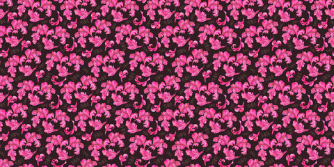 Watercolor seamless pattern with stylized pink and gold abstract acanthus leaves