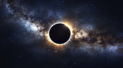 Naklejka premium Total solar eclipse showing the sun's corona in front of the Milky Way