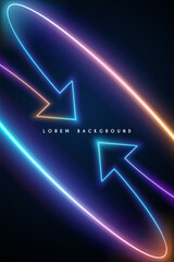 Neon light arrows on black background