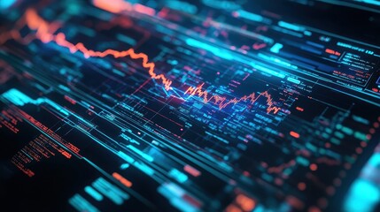 Obraz premium A 3D futuristic holographic interface displaying stock market data, fintech innovation, high-tech, isolated on white background. 