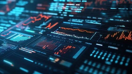 Fototapeta premium A 3D futuristic holographic interface displaying stock market data, fintech innovation, high-tech, isolated on white background. 