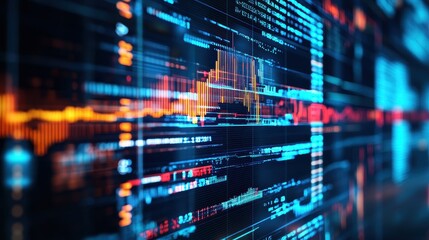 A 3D futuristic holographic interface displaying stock market data, fintech innovation, high-tech, isolated on white background. 