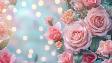 Blush pink roses, bokeh background