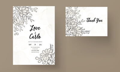 simple elegant flower and leaves invitation card template