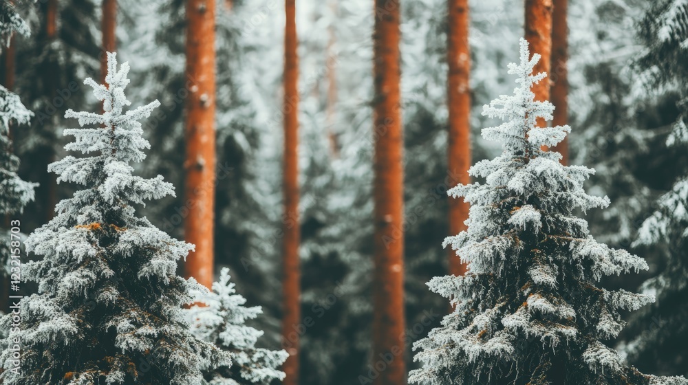 Poster majestic fir trees covered with snow and ice crystals create a breathtaking winter wonderland in a t