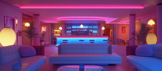 Neon Nights: A Luxurious Lounge Bar Interior