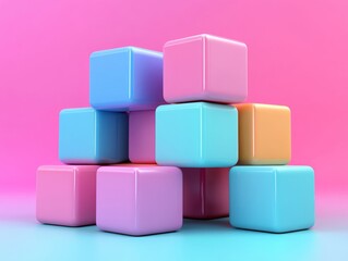 Obraz premium Abstract colorful cubes, layered design, 3d render, Generative AI
