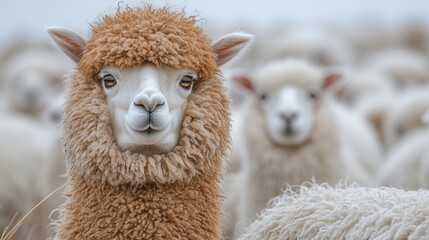 Obraz premium Brown sheep standing out from the flock of white sheep