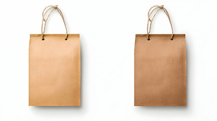 Two kraft paper shopping bags with twine handles on white background; ideal for mockup or packaging design
