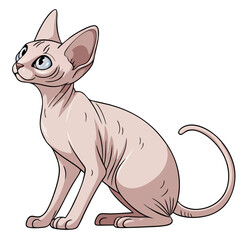 Sphynx cat with smooth skin and graceful physique, standing full body on a white background, elegant and unique domestic pet