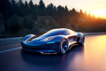 近未来的なカッコいいスポーツカー。AI自動運転。