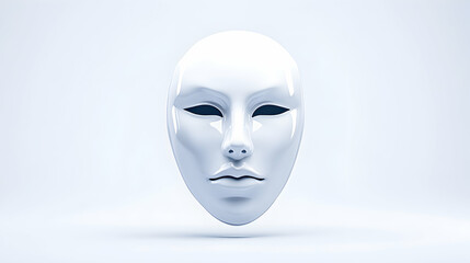 White mask, neutral expression, minimalist background, concept art for identity or theatre