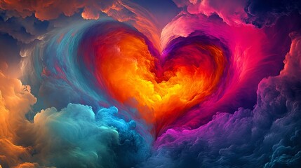beautiful colorful valentine day heart in the clouds as abstract background, made with